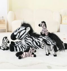 25" giant zebra stuffed animal with 4 babies plush toy -black-zebra