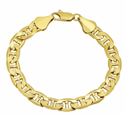 8.8mm diamond-cut 14k yellow gold plated flat mariner chain bracelet, 9 inches