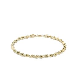 10k yellow gold hollow rope chain bracelet and anklet for women and girls, 2mm size:7"