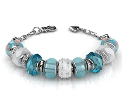aurora 18k white gold beaded bracelet w/swarovski crystals, beautiful bangle charm bracelet, (blue)