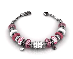 aurora 18k white gold beaded bracelet w/swarovski crystals, beautiful bangle charm bracelet,(pink)