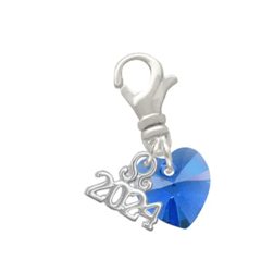 blue crystal heart - clip on charm with year 2024