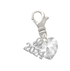 clear crystal heart - clip on charm with year 2024