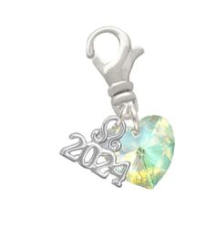 clear ab crystal heart - clip on charm with year 2024