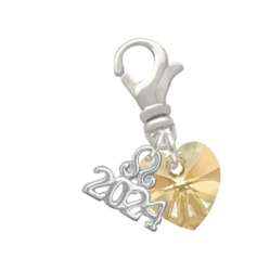 goldtone crystal heart - clip on charm with year 2024