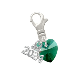 green crystal heart - clip on charm with year 2024