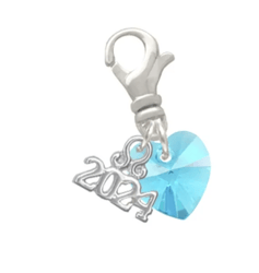 hot blue crystal heart - clip on charm with year 2024