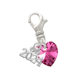 hot pink crystal heart - clip on charm with year 2024