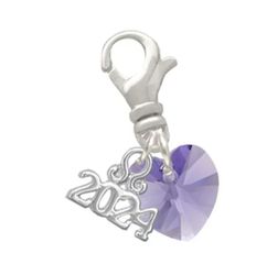 hot purple crystal heart - clip on charm with year 2024