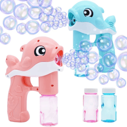 syncfun 2 pcs bubble gun for kids,automatic whale bubble gun toy making machine with 4 bubble solutions for bazooka bubb