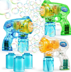 syncfun 3 pcs bubble gun for kids,led light up bubble gun blaster toys for kids boys and girls outdoor summer game party