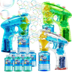 syncfun 3 pcs bubble gun for kids,led light up bubble gun blaster toys for kids boys and girls outdoor summer party
