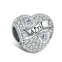 birthstone paved charms for charm bracelets & necklaces 925 sterling silver heart bead charms april birthstone