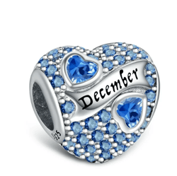 birthstone paved charms for charm bracelets & necklaces 925 sterling silver heart bead charms -december birthstone