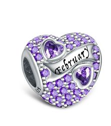 birthstone paved charms for charm bracelets & necklaces 925 sterling silver heart bead charms -february birthstone