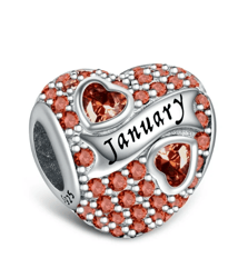 birthstone paved charms for charm bracelets & necklaces 925 sterling silver heart bead charms -january birthstone