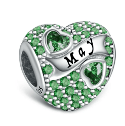 birthstone paved charms for charm bracelets & necklaces 925 sterling silver heart bead charms -may birthstone