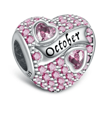 birthstone paved charms for charm bracelets & necklaces 925 sterling silver heart bead charms -october birthstone