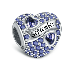 birthstone paved charms for charm bracelets & necklaces 925 sterling silver heart bead charms -september birthstone