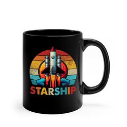 starship cool vintage space black ceramic mug