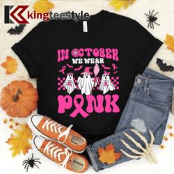 groovy wear pink breast cancer warrior ghost halloween shirt t-shirt