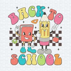 checkered back to school book pencil svg