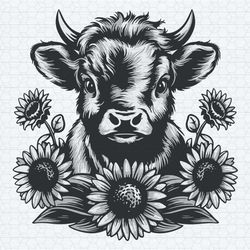 highland cow with sunflowers highland cow vector svg