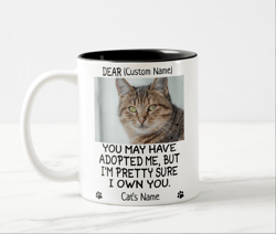 funny dear cat, personalized cat's photo and name two-tone coffee mug