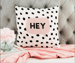 modern black dots & bubble chat pink with hey throw pillow
