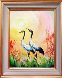 chinese cranes. oil