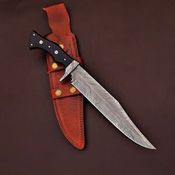 handmade forged damascus steel hunting knife grooming knife with leather sheath,