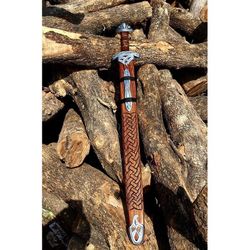 handmade damascus viking sword with scabbard . northman viking sword .medieval sword, battle ready sword |valentine's