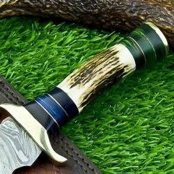 custom hand forged damascus steel bowie knife, hunting knife, camping knife