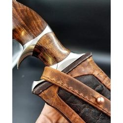 custom handmade damascus steel hunting 12in bowie knife & leather sheath