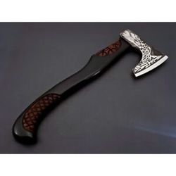 handcrafted custom made forged carbon steel viking tomahawk axe with leather sheath