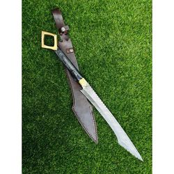 custom handmade damascus machete style sword large damascus blade with leather sheath handmade