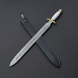 custom handmade damascus sword personalized sword forged sword with leather sheath