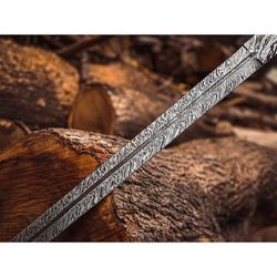 custom hand forged damascus steel viking sword, best quality, battle ready sword with leather heath mk6314m