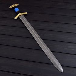 custom handmade damascsu steel sword, hand forged sword, longsword, handmade chisel engraved/hand engraved roman gladius