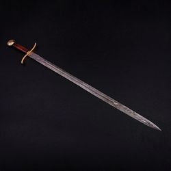damascus celtic sword // 9273 custom handmade damascus personalized sword forged sword with leather sheath