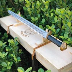 hand forged viking sword with personalized engraved wooden box