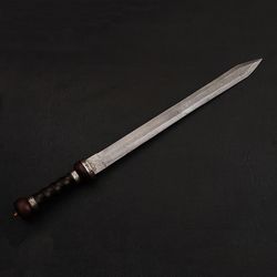 damascus roman gladius sword // 9244 custom handmade damascus sword with leather sheath