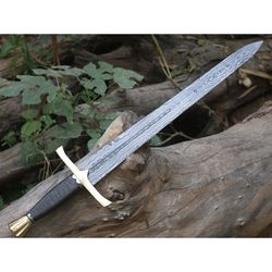 custom handmade damascus steel battle ready brass wire handle viking sword aqua025