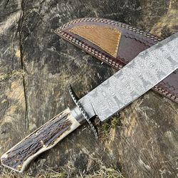 damascus steel hunting knife - handmade, unique custom knife for hunting and outdoor enthusiasts, exquisite handcrafted