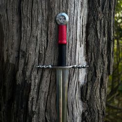 arming lubeck medieval sword with twisted guard - globus cruciger etched pommel sword - collector's edition,sword gift