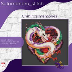chihiro's memories, relax,cross stitch, embroidery pattern,studio ghibli, haku, spirited away, salamandra stitch