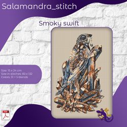 smoky swift, relax, cross stitch, embroidery pattern, birds, salamandra