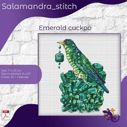 emerald cuckoo, relax, cross stitch, embroidery pattern, birds, salamandra