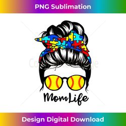 mom life messy bun hair autism softball funny autism - retro png sublimation digital download