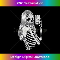 skeleton taking selfie woman skull mirror photo phone camera 1 - vintage sublimation png download